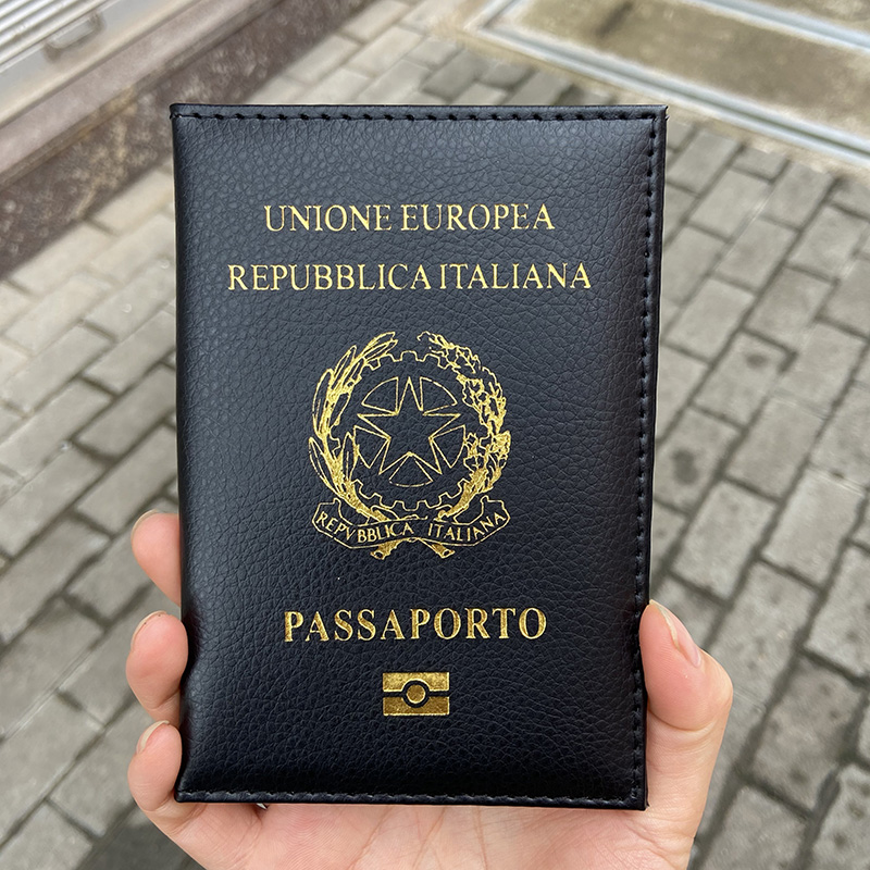 New Italian Passport Holder Travel Women Pu Leather Case for Passports Fashion Italy Logo Black Cover | fake document generator online